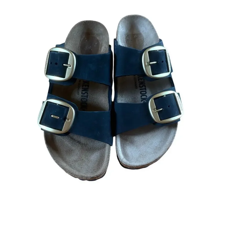 Arizona Big Buckle Slide Sandal Black Nubuck gold size 37/6/6.5